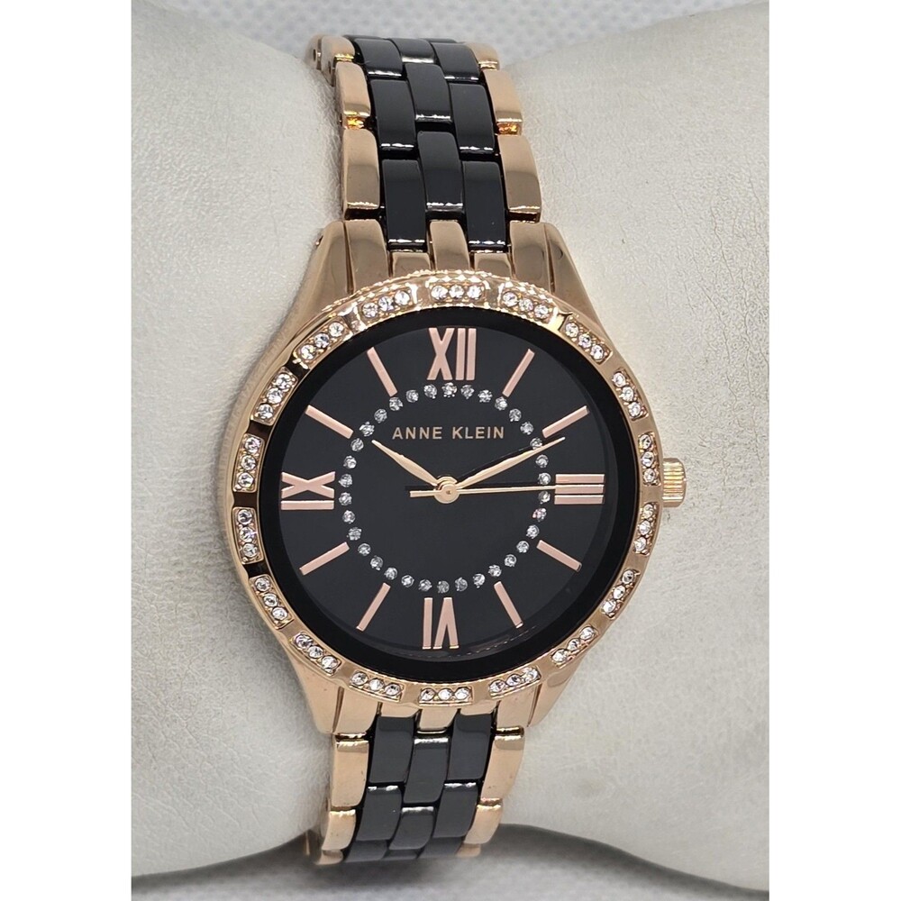 Womens Anne Klein Black Rose Gold Tone Crystal Dial Ceramic Watch AK/3548BKRG 13 - Picture 3 of 10